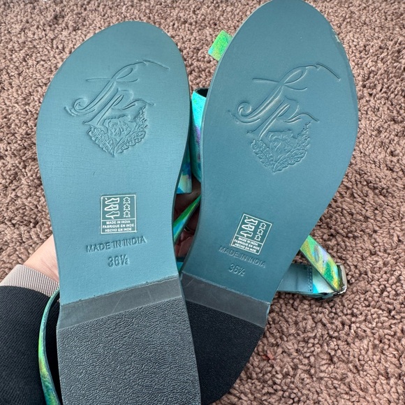 Free People Sun Peaks Leather Sandals Blue Green Combo Size 36.5 US 6 NEW - Picture 5 of 7